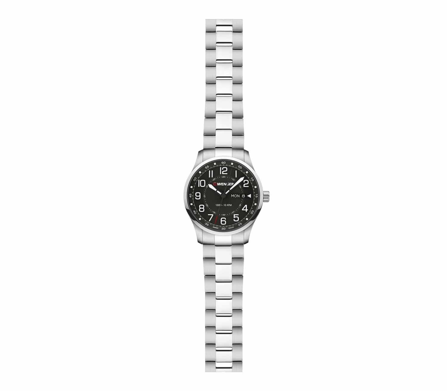 Wenger Attitude Quarzuhr im Retro-Look 42mm Schwarz, silber