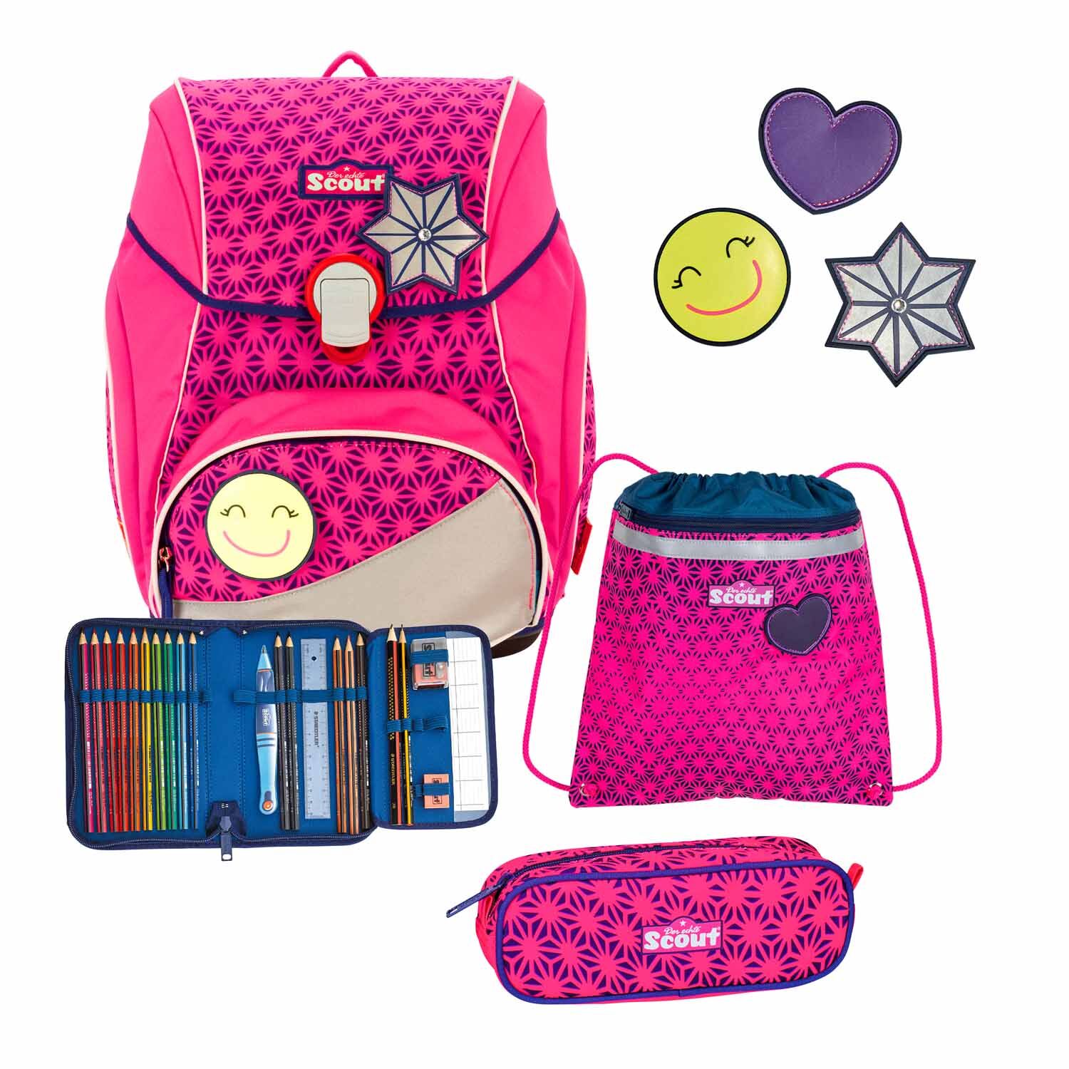 Scout Alpha Schulranzen-Set 4-teilig mit Sportbeutel DIN Neon Safety Pink Glow