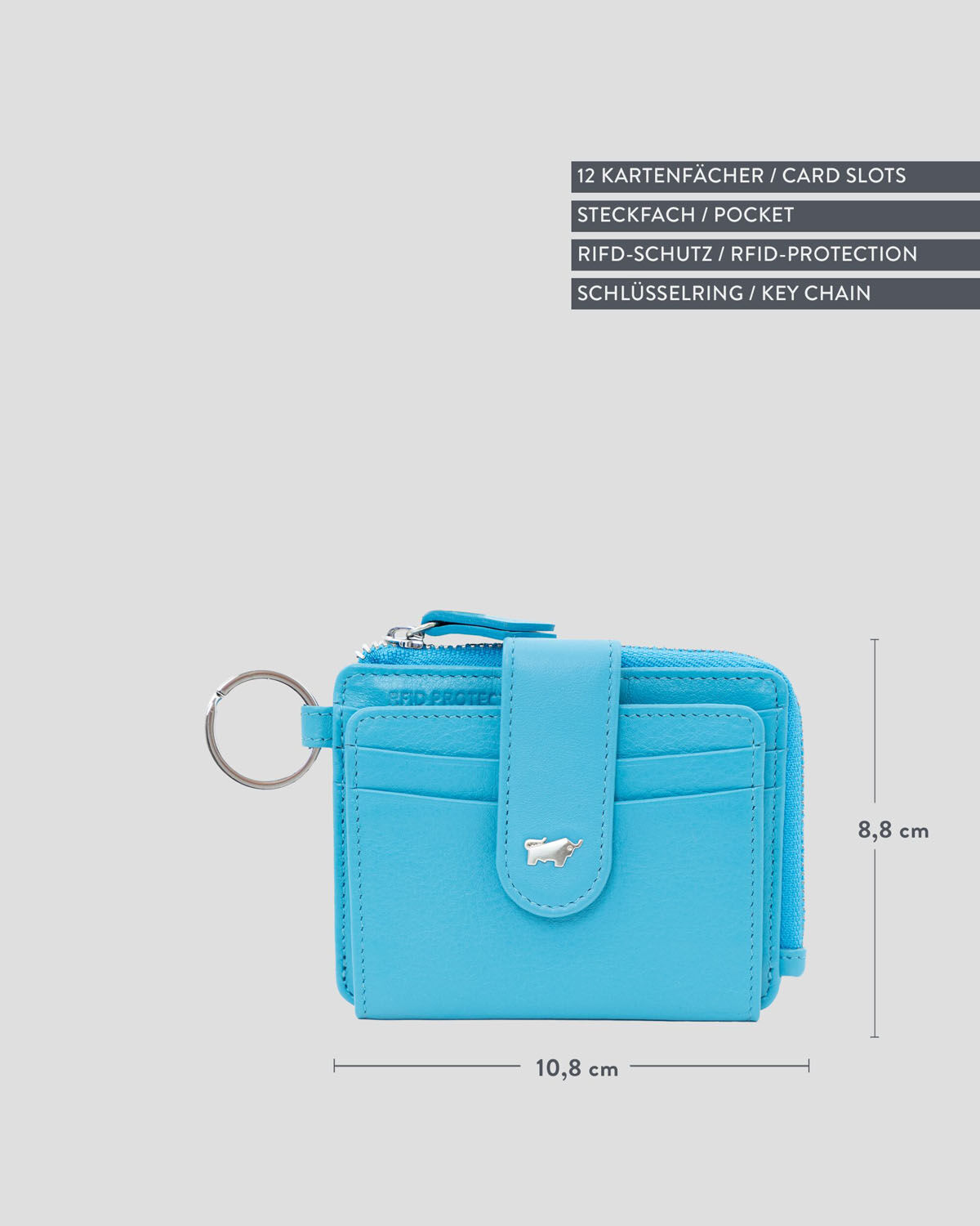 Braun Büffel JOY RFID Kartenbörse mit Schlüsselring 8CS türkis
