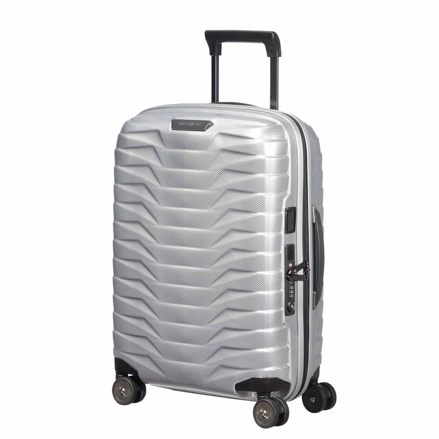 Samsonite Proxis Trolley mit 4 Rollen erweiterbar 55cm (20/23cm) + GRATIS HOTELGUTSCHEIN Silber