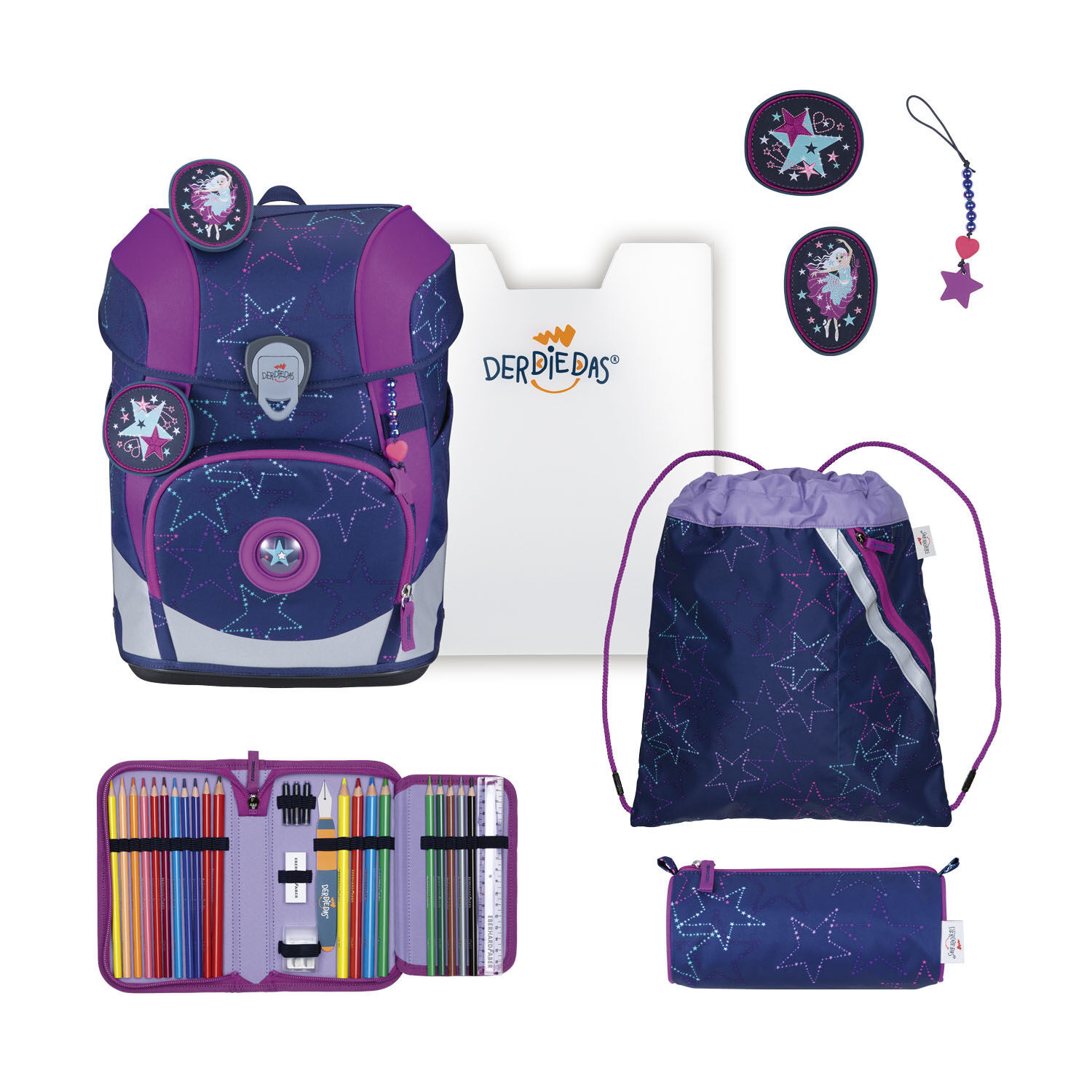 DerDieDas ErgoFlex Tiny Exklusiv LED Schulrucksack 5-teiliges Set Dancing Star